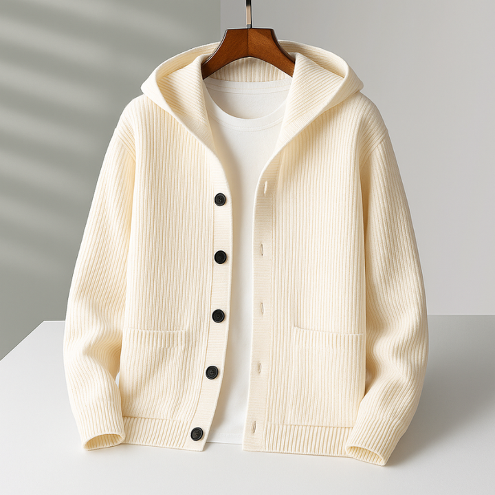 Halvorn | Herren Strickjacke mit Kapuze Cardigan - Cream - Image 2