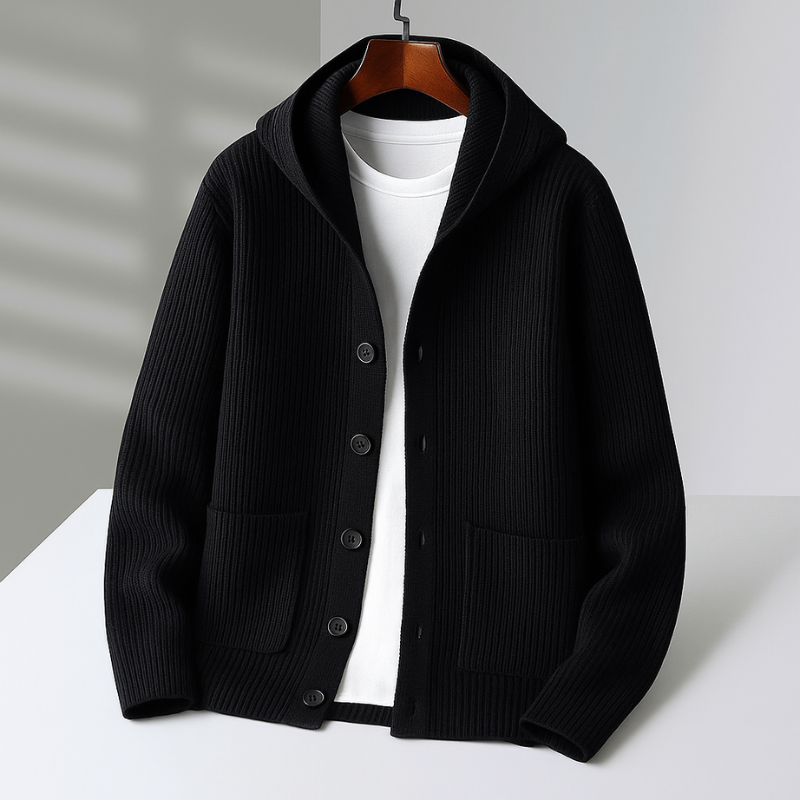 Halvorn | Herren Strickjacke mit Kapuze Cardigan - Cream - Image 4