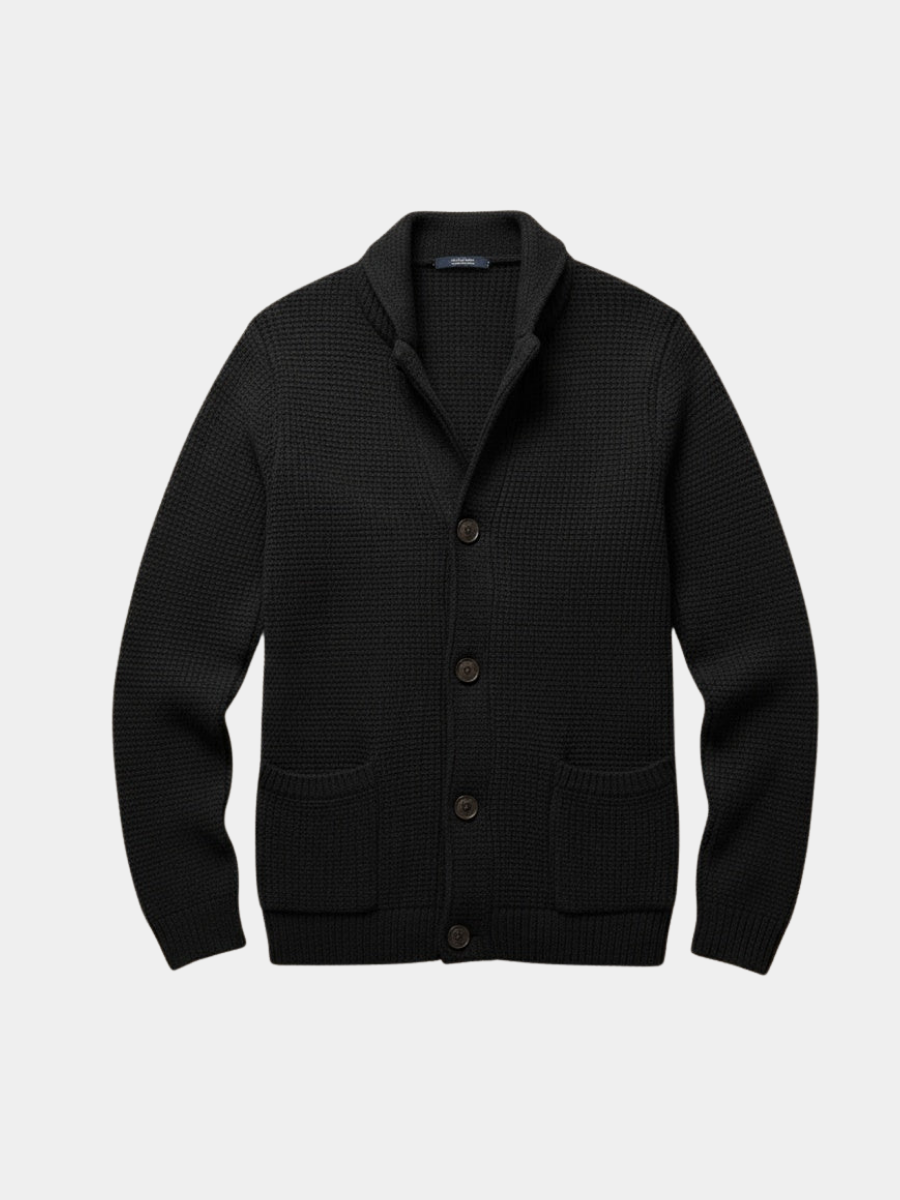 Halvorn | Herren Strickjacke Schalkragen Waffelstrick - Black - Image 1