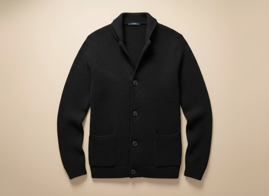 Halvorn | Herren Strickjacke Schalkragen Waffelstrick - Black - Image 2