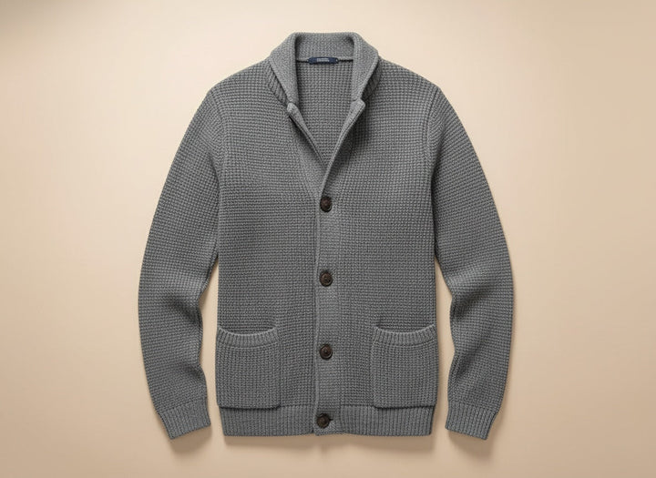 Halvorn | Herren Strickjacke Schalkragen Waffelstrick - Black - Image 4