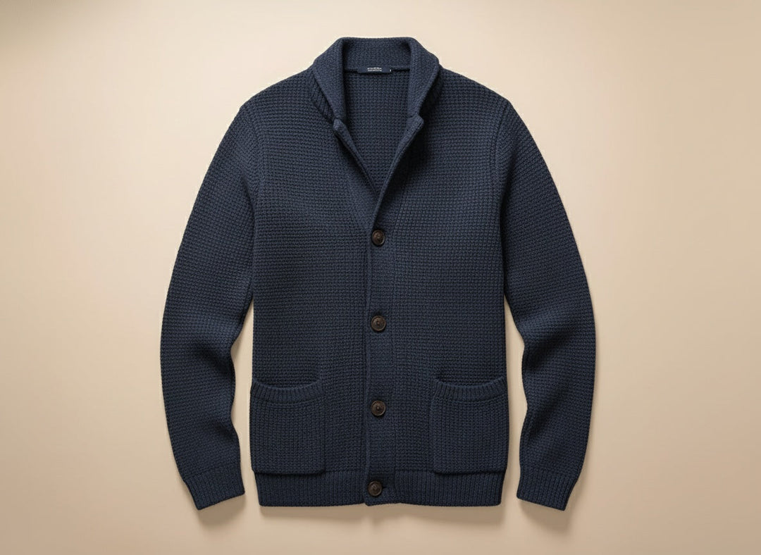 Halvorn | Herren Strickjacke Schalkragen Waffelstrick - Black - Image 6