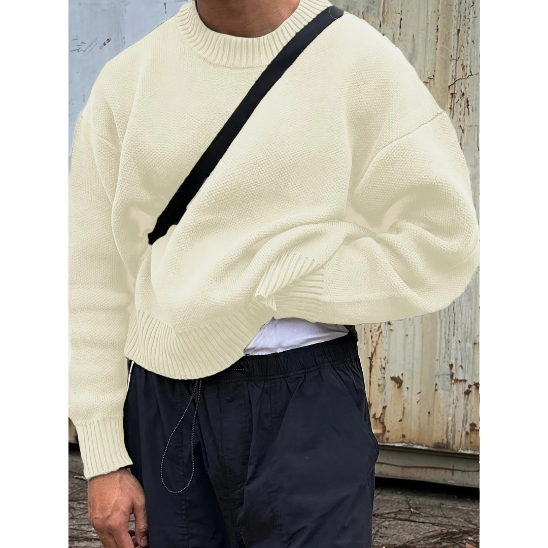 Halvorn | Herren Strickpullover Oversize Rundhals - Cream - Image 1