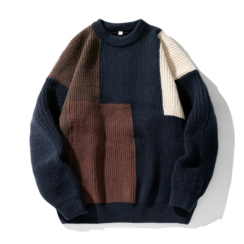 Halvorn | Herren Strickpullover Patchwork Rundhals - Image 1
