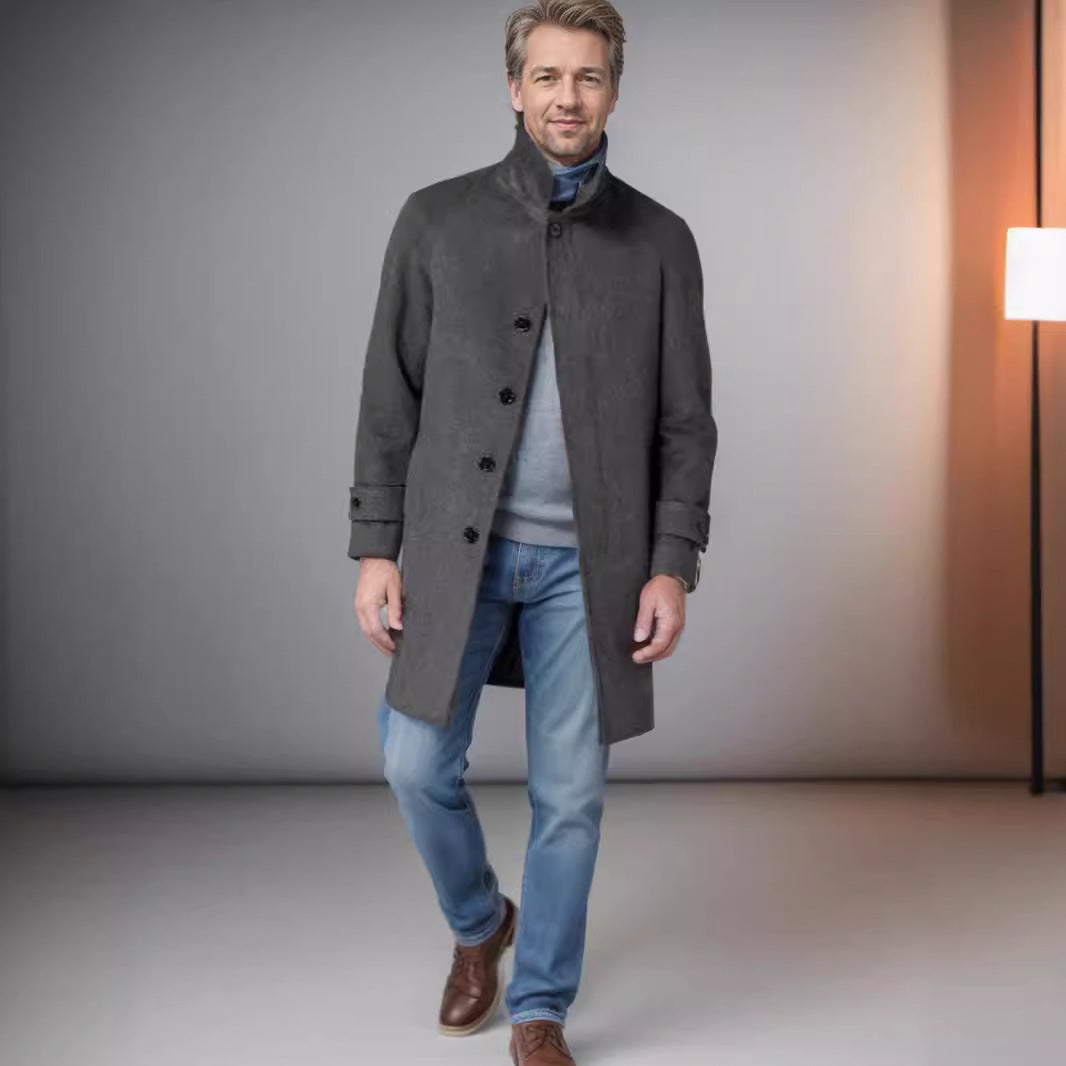 Halvorn | Herren Wintermantel Wollmix Bindegürtel - Dark Grey - Image 1