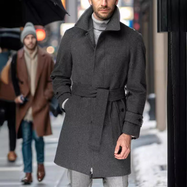 Halvorn | Herren Wintermantel Wollmix Bindegürtel - Dark Grey - Image 2