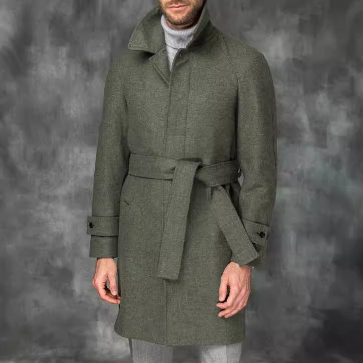 Halvorn | Herren Wintermantel Wollmix Bindegürtel - Dark Grey - Image 3