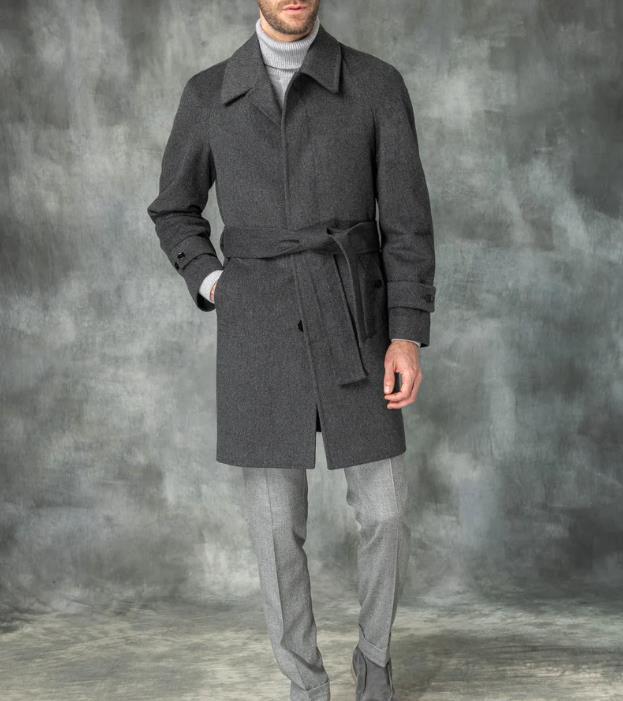 Halvorn | Herren Wintermantel Wollmix Bindegürtel - Dark Grey - Image 6