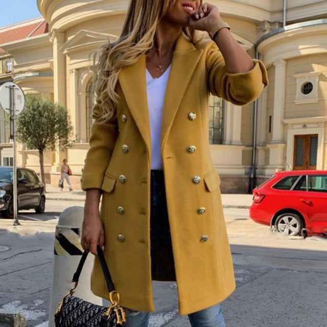 Halvorne | Damen Wintermantel Zweireihig - Mustard - Image 1
