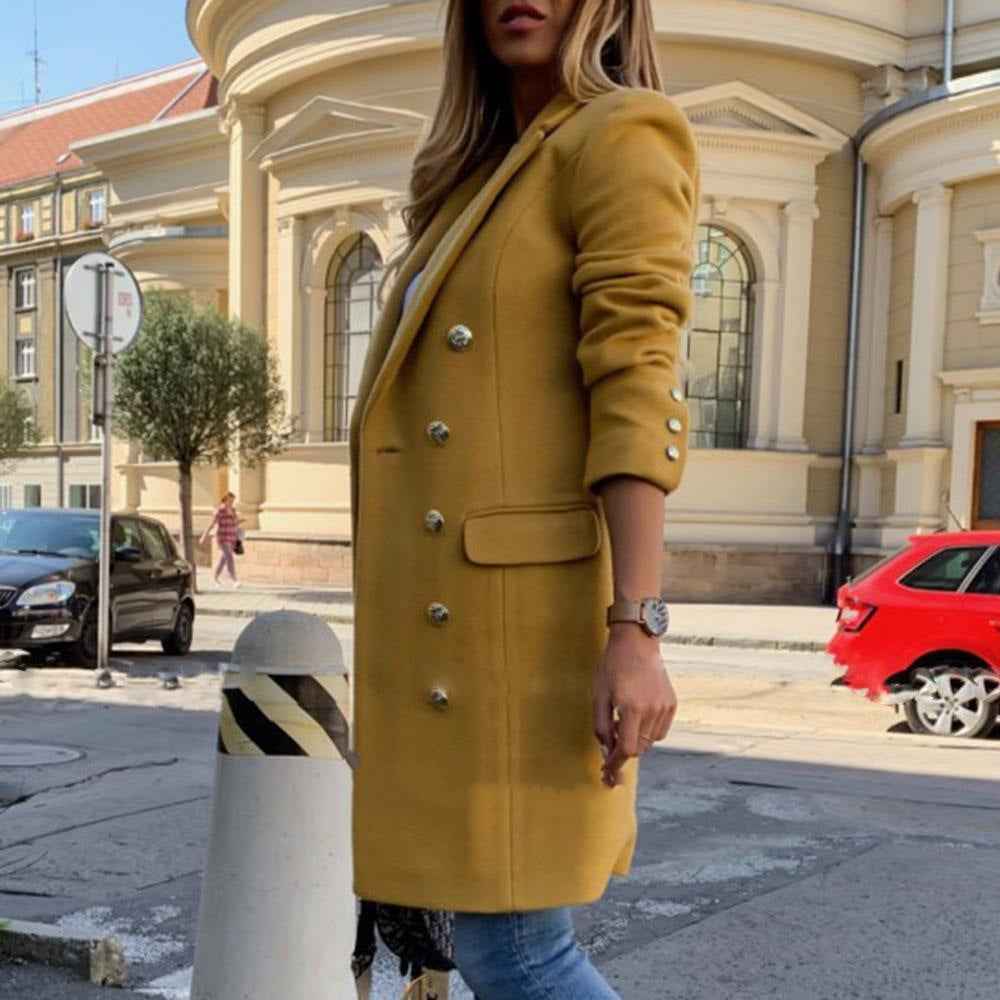 Halvorne | Damen Wintermantel Zweireihig - Mustard - Image 3