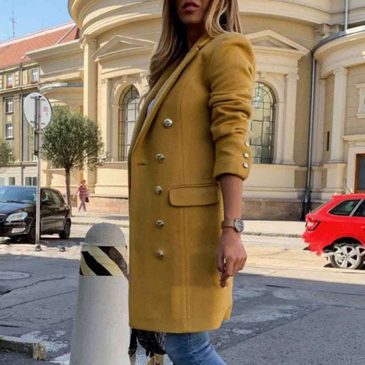 Halvorne | Damen Wintermantel Zweireihig - Mustard - Image 3