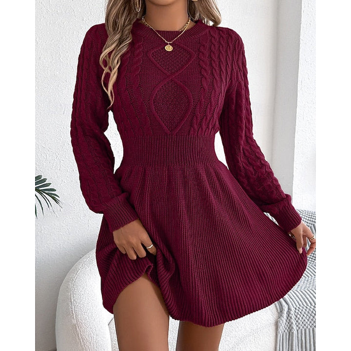 Halvra | Damen Strickkleid Zopfmuster Langarm Mini - Grey - Image 8