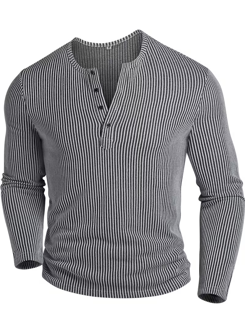 Halvrek | Herren Strickpullover Henley Streifenshirt - Striped - Image 1