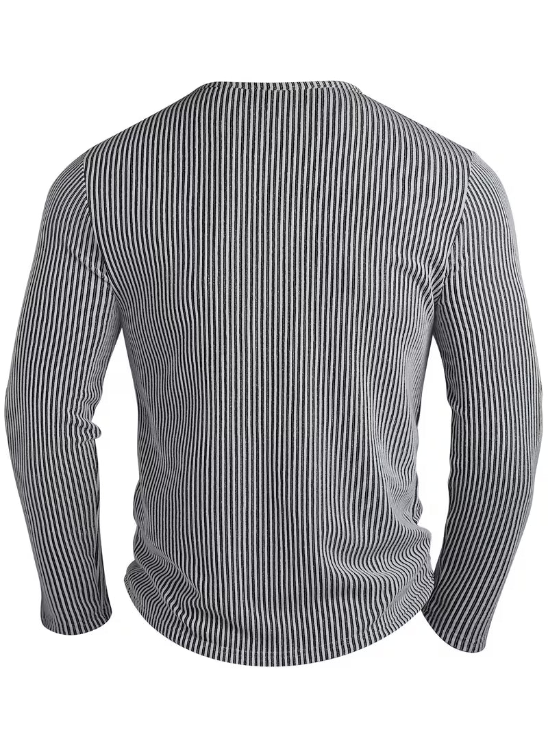 Halvrek | Herren Strickpullover Henley Streifenshirt - Striped - Image 2
