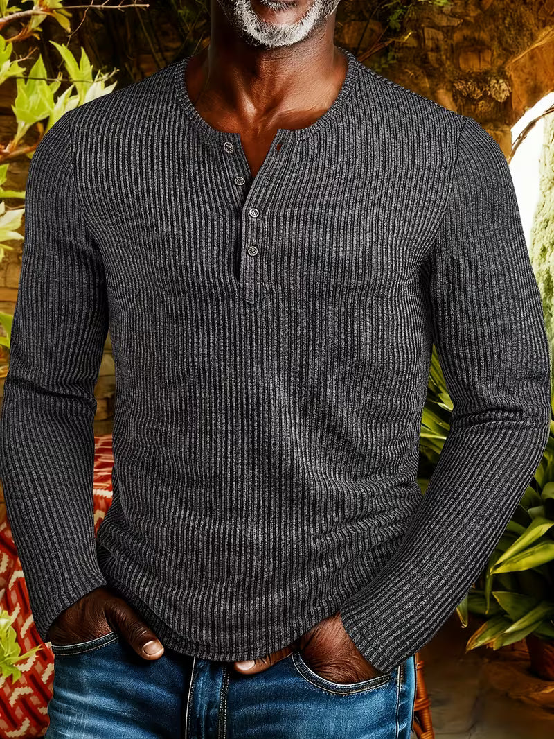 Halvrek | Herren Strickpullover Henley Streifenshirt - Striped - Image 5