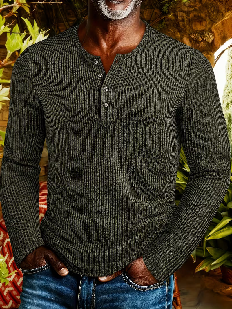Halvrek | Herren Strickpullover Henley Streifenshirt - Striped - Image 7