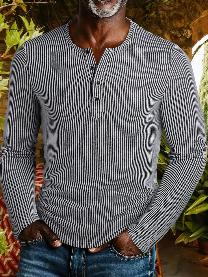 Halvrek | Herren Strickpullover Henley Streifenshirt - Striped - Image 8