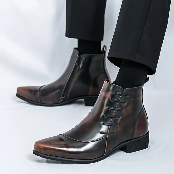Halvrik | Herren Stiefeletten Eckige Spitze Reißverschluss - Dark Brown - Image 1
