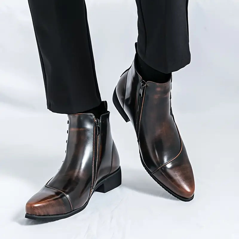 Halvrik | Herren Stiefeletten Eckige Spitze Reißverschluss - Dark Brown - Image 2