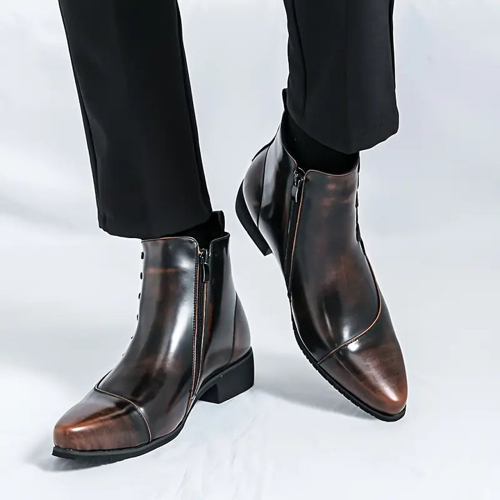Halvrik | Herren Stiefeletten Eckige Spitze Reißverschluss - Dark Brown - Image 2