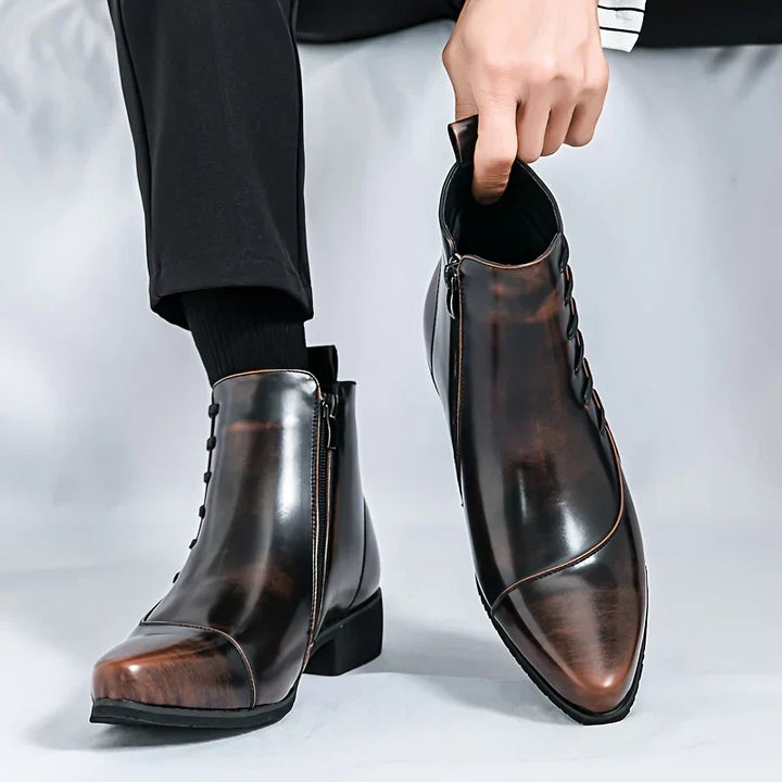 Halvrik | Herren Stiefeletten Eckige Spitze Reißverschluss - Dark Brown - Image 3