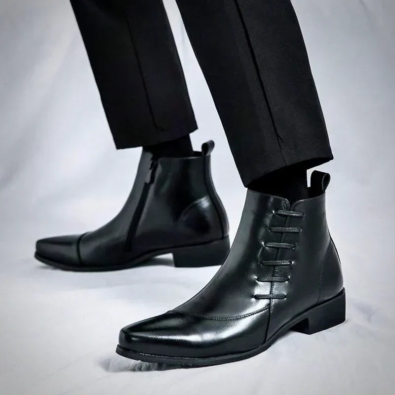 Halvrik | Herren Stiefeletten Eckige Spitze Reißverschluss - Dark Brown - Image 5