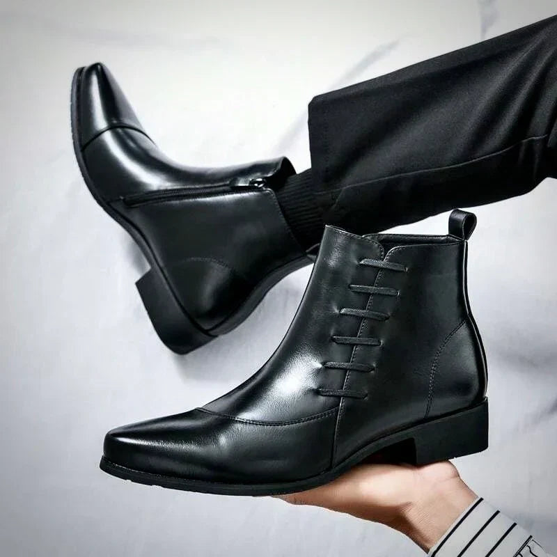 Halvrik | Herren Stiefeletten Eckige Spitze Reißverschluss - Dark Brown - Image 6