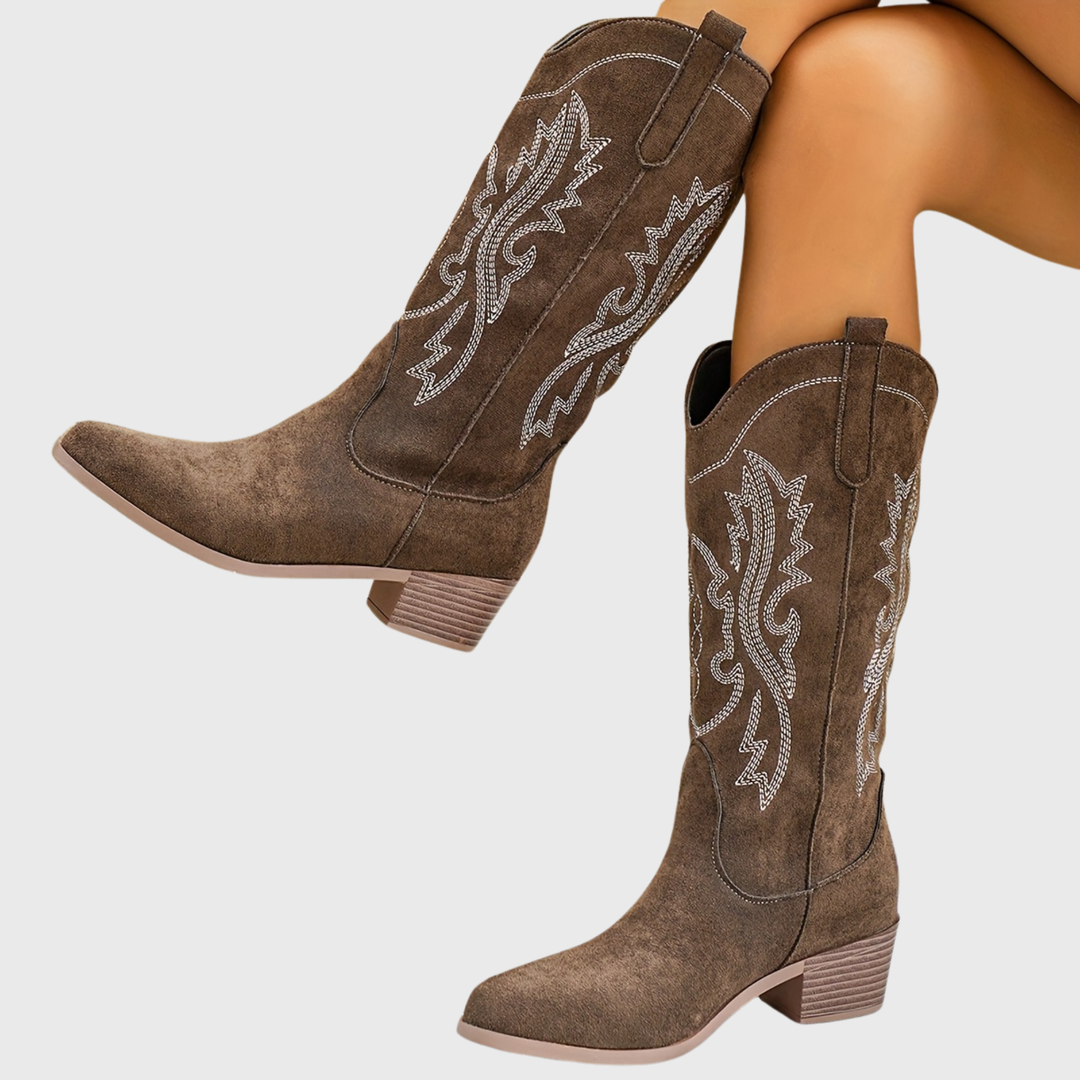 Halvrun | Damen Westernstiefel Kniehoch mit Stickerei - Dark Brown - Image 2