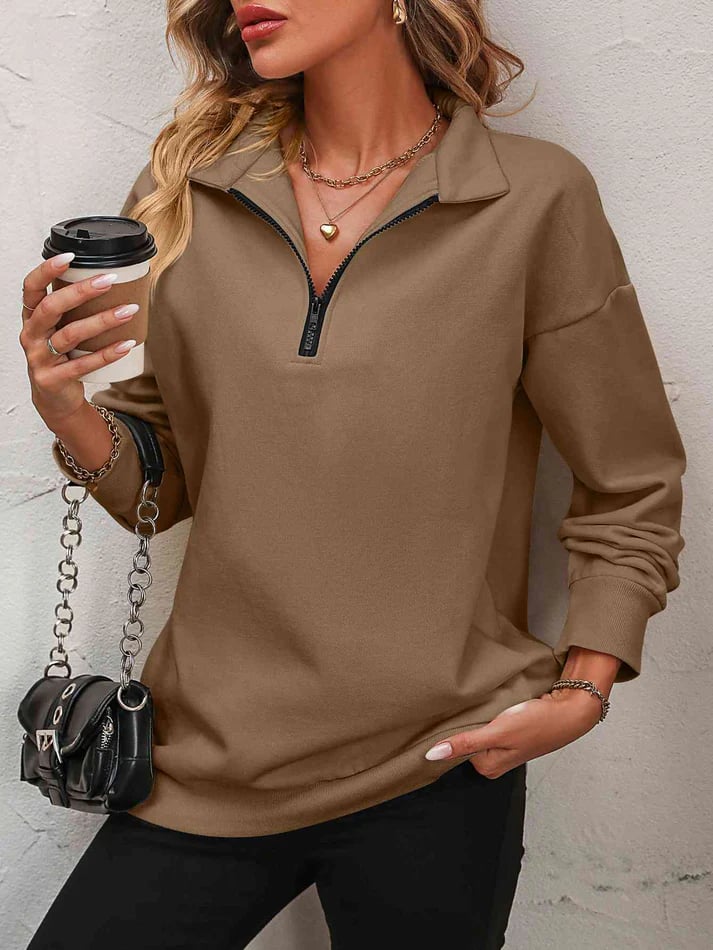 Halvwen | Damen Pullover Troyerkragen Reißverschluss - Hot Pink - Image 16