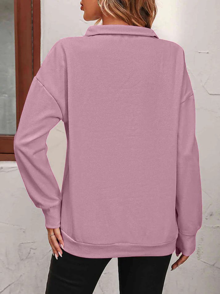 Halvwen | Damen Pullover Troyerkragen Reißverschluss - Hot Pink - Image 19