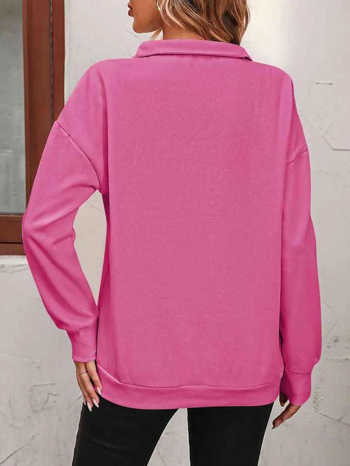 Halvwen | Damen Pullover Troyerkragen Reißverschluss - Hot Pink - Image 20