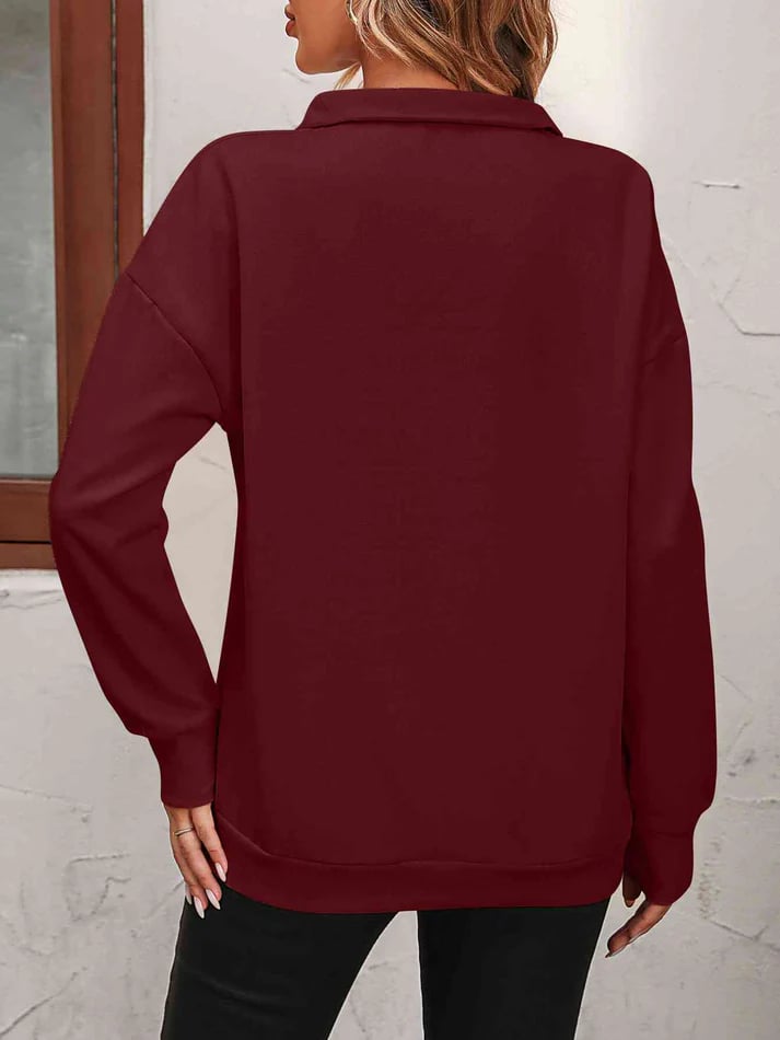 Halvwen | Damen Pullover Troyerkragen Reißverschluss - Hot Pink - Image 26