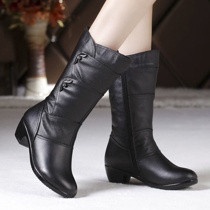 Halvwen | Damen Stiefel Wade Blockabsatz Schwarz - Black - Image 4