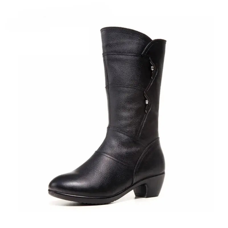 Halvwen | Damen Stiefel Wade Blockabsatz Schwarz - Black - Image 7