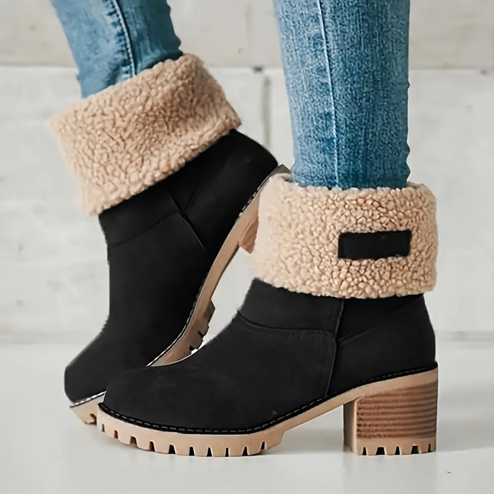 Halvwen | Damen Stiefeletten mit Blockabsatz Winterstiefel - Black - Image 1