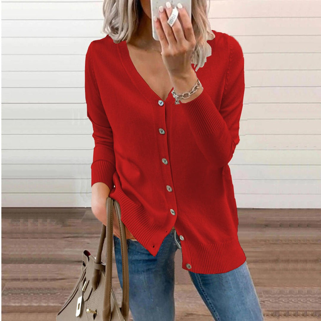 Halvwen | Damen Strickjacke V-Ausschnitt Knopfleiste - Image 9