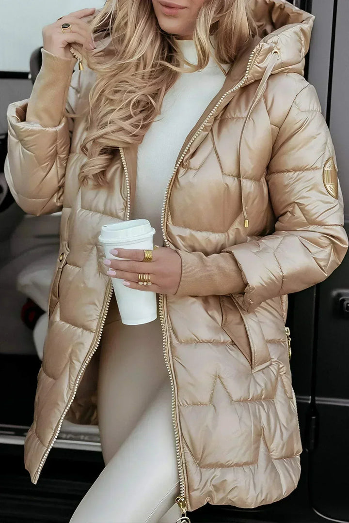 Heloise | Damen Lange Winterjacke mit Kapuze - Bronze - Image 3