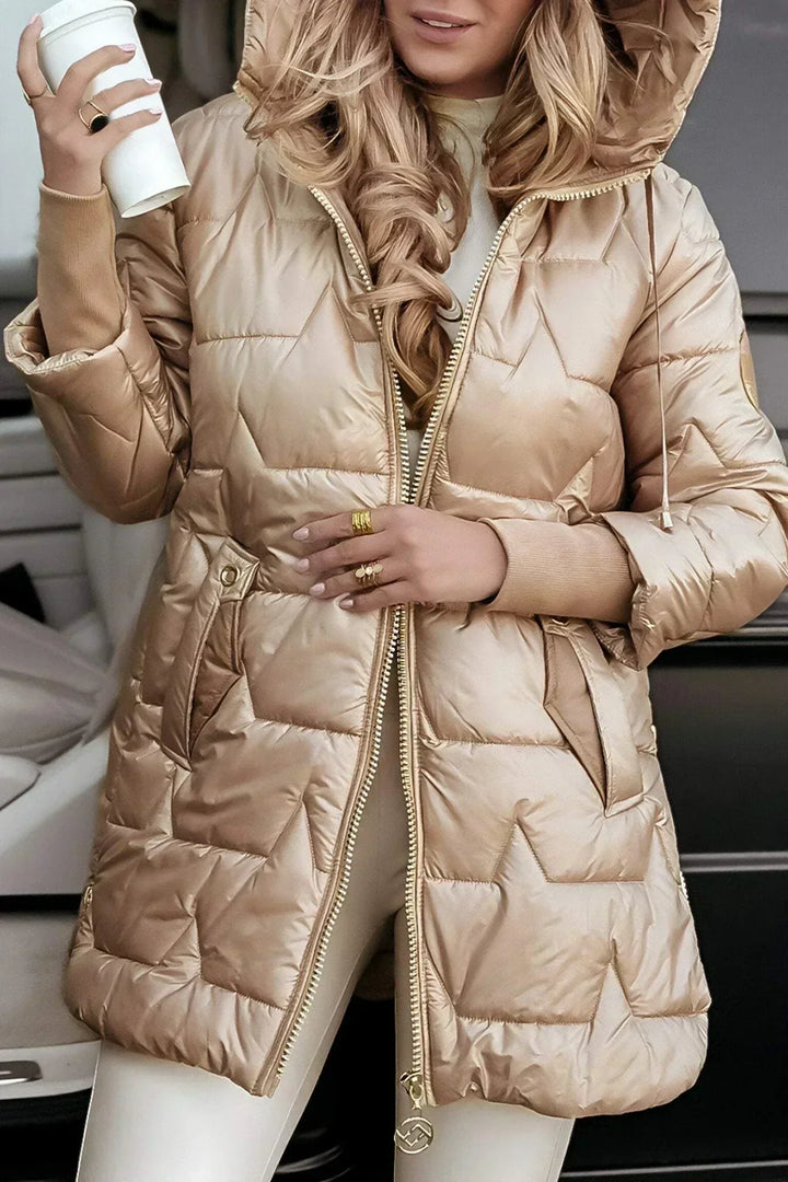 Heloise | Damen Lange Winterjacke mit Kapuze - Bronze - Image 5