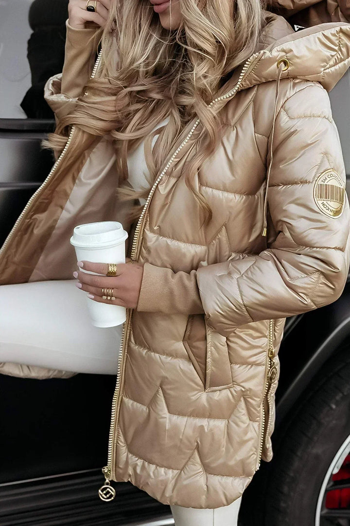 Heloise | Damen Lange Winterjacke mit Kapuze - Bronze - Image 6
