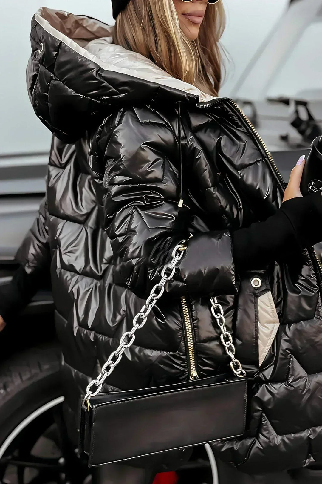 Heloise | Damen Lange Winterjacke mit Kapuze - Bronze - Image 9