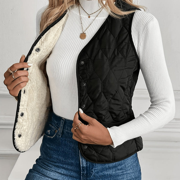 Hildrun | Damen Steppweste mit Sherpa-Futter - Black - Image 1