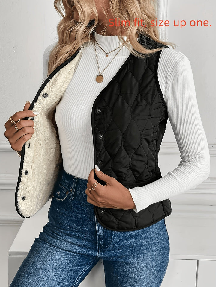 Hildrun | Damen Steppweste mit Sherpa-Futter - Black - Image 2