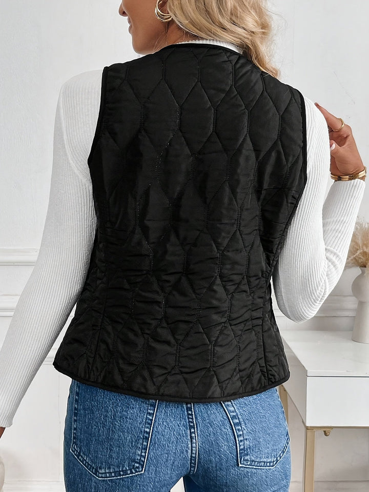Hildrun | Damen Steppweste mit Sherpa-Futter - Black - Image 3