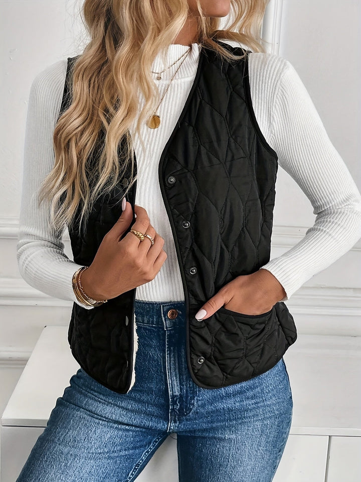 Hildrun | Damen Steppweste mit Sherpa-Futter - Black - Image 5