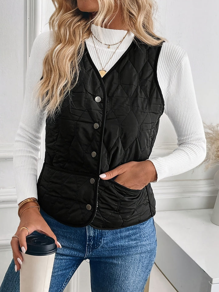 Hildrun | Damen Steppweste mit Sherpa-Futter - Black - Image 6