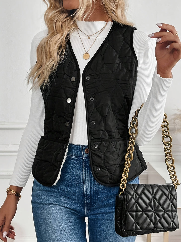 Hildrun | Damen Steppweste mit Sherpa-Futter - Black - Image 7