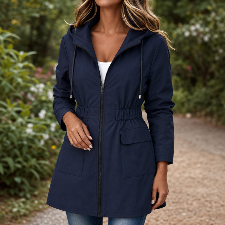 Ingvara | Damen Regenjacke mit Kapuze Tailliert - Navy - Image 1