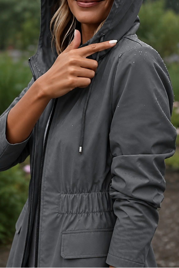 Ingvara | Damen Regenjacke mit Kapuze Tailliert - Navy - Image 13
