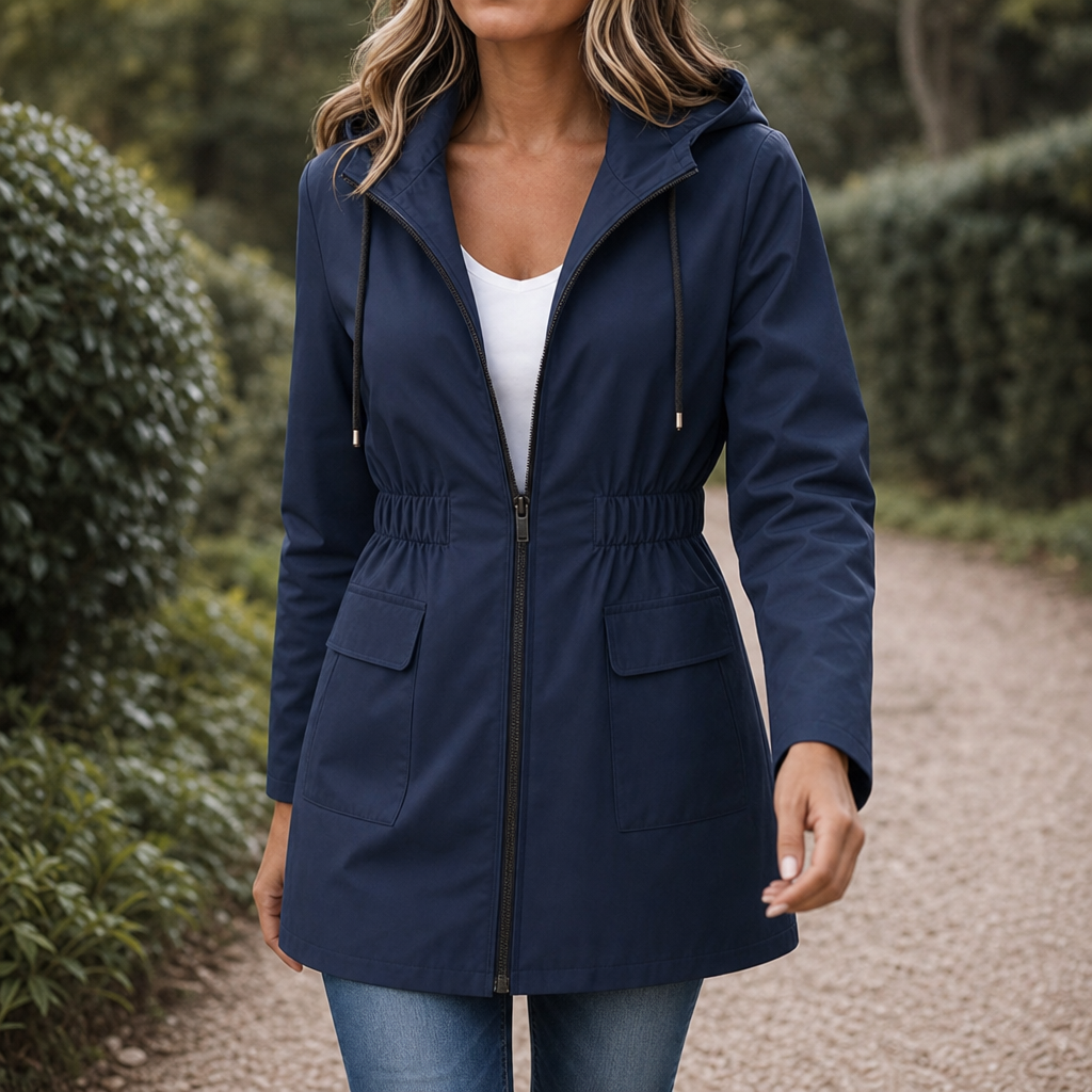 Ingvara | Damen Regenjacke mit Kapuze Tailliert - Navy - Image 2