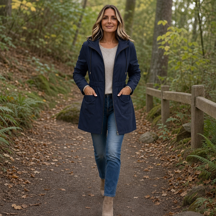 Ingvara | Damen Regenjacke mit Kapuze Tailliert - Navy - Image 5